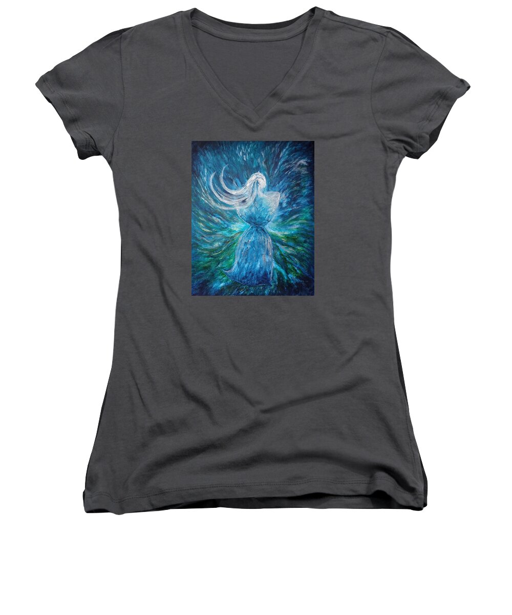 Latte Stone Women's V-Neck featuring the painting Latte Stone Woman by Michelle Pier