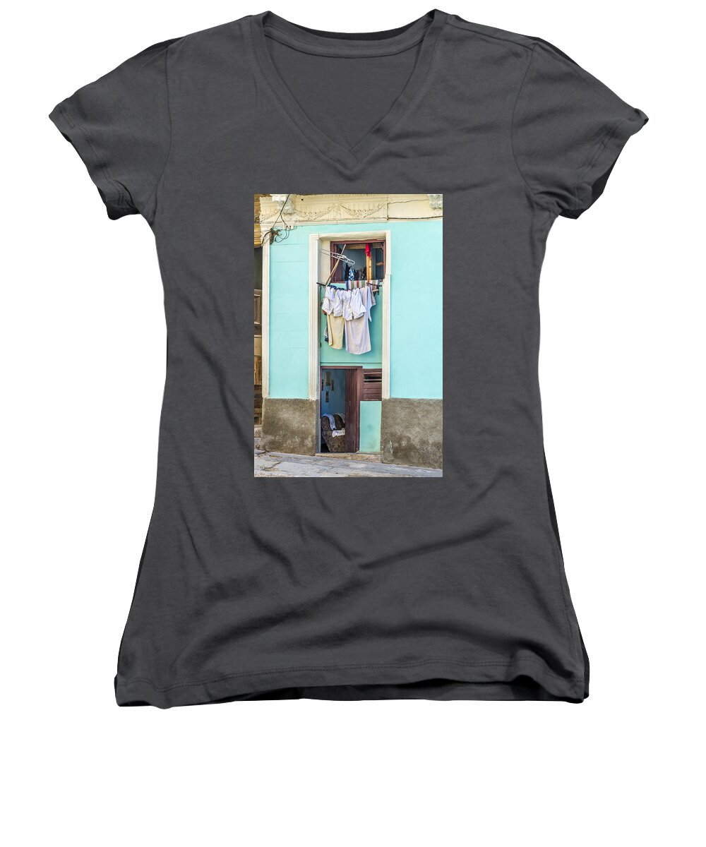Architectural Photographer Women's V-Neck featuring the photograph Laundry day by Lou Novick
