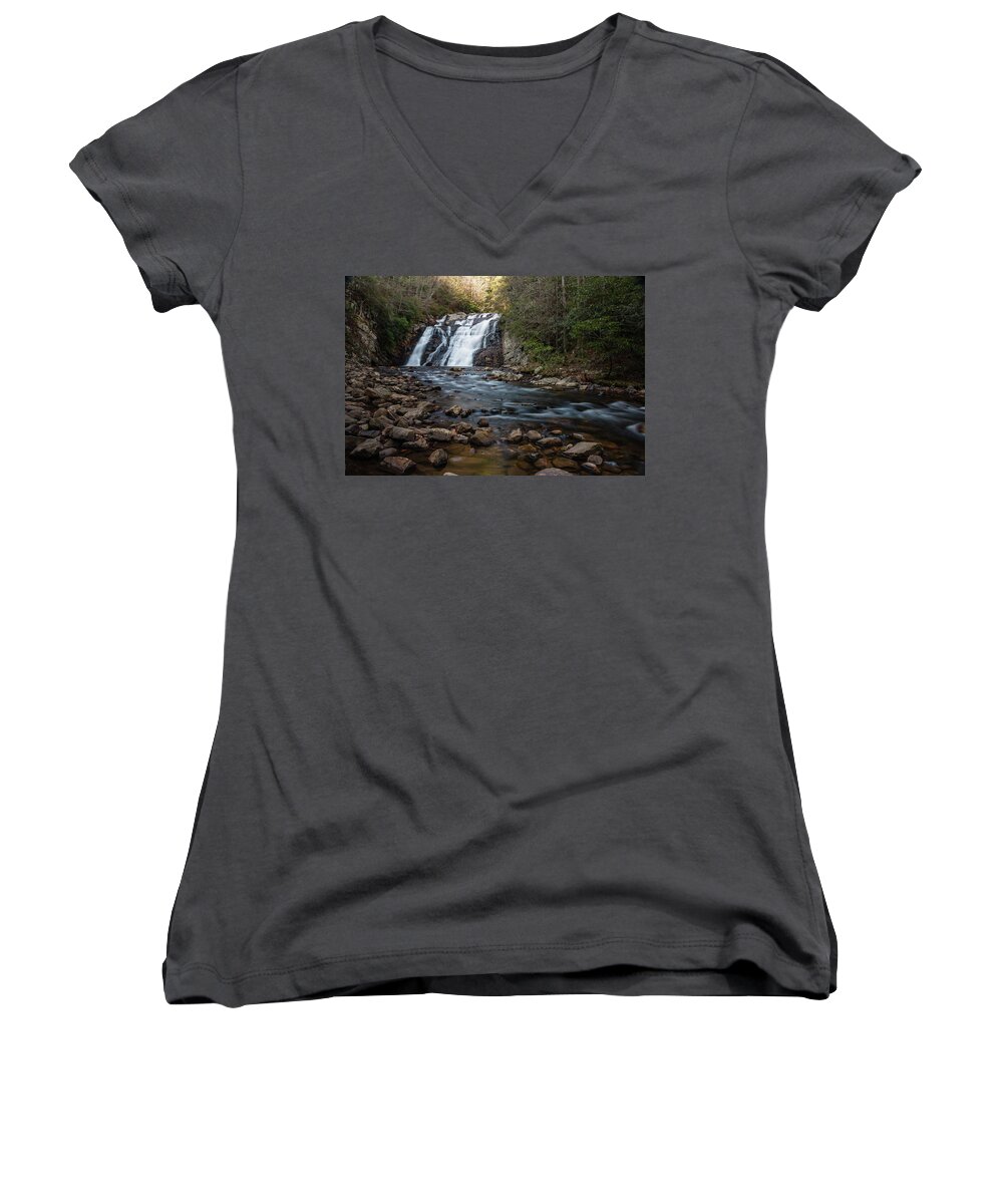 Waterfall Women's V-Neck featuring the photograph Laurel Falls in Autumn #1 by Jeff Severson