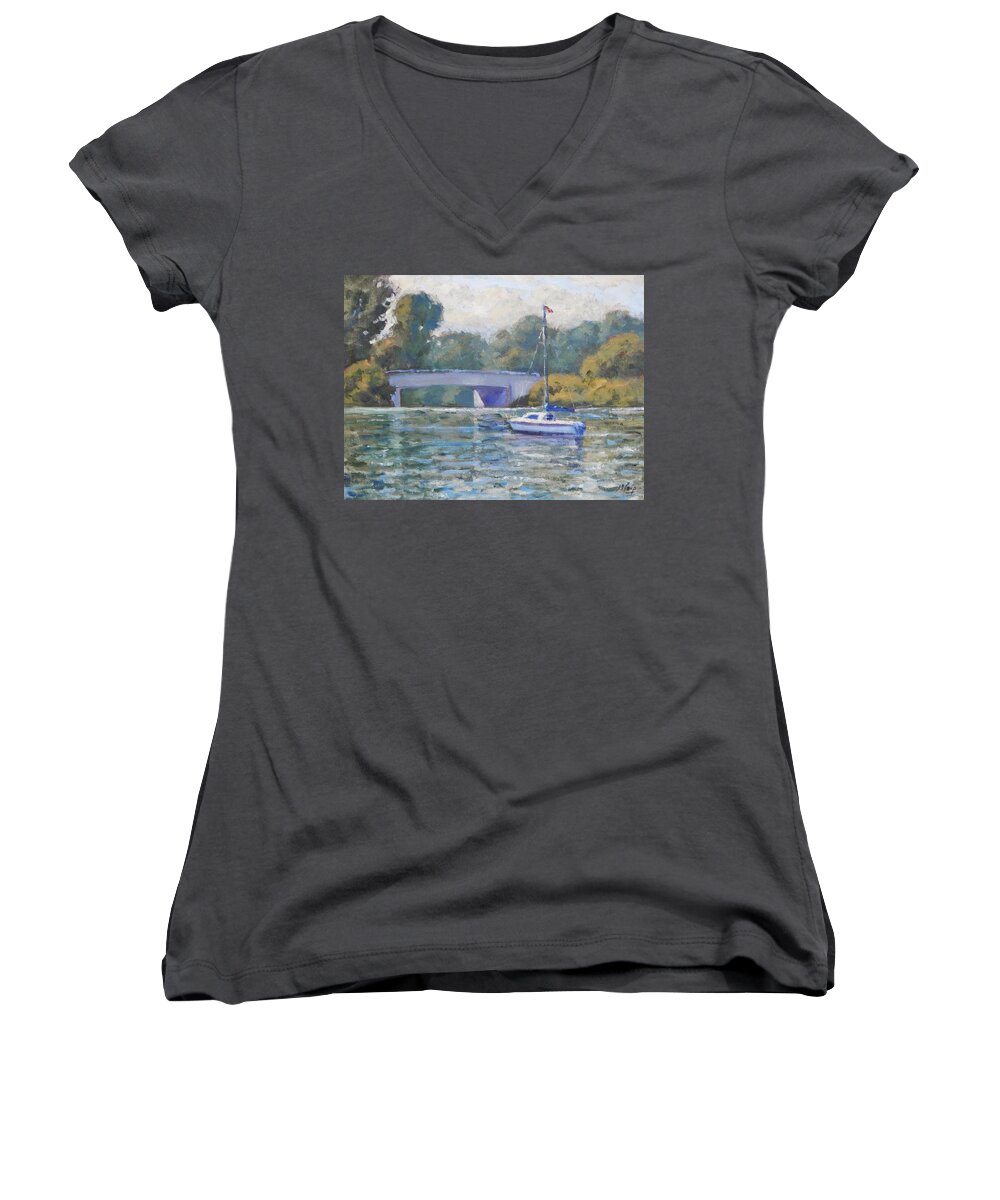Impressionist Women's V-Neck featuring the painting Lazy Afternoon by Michael Camp