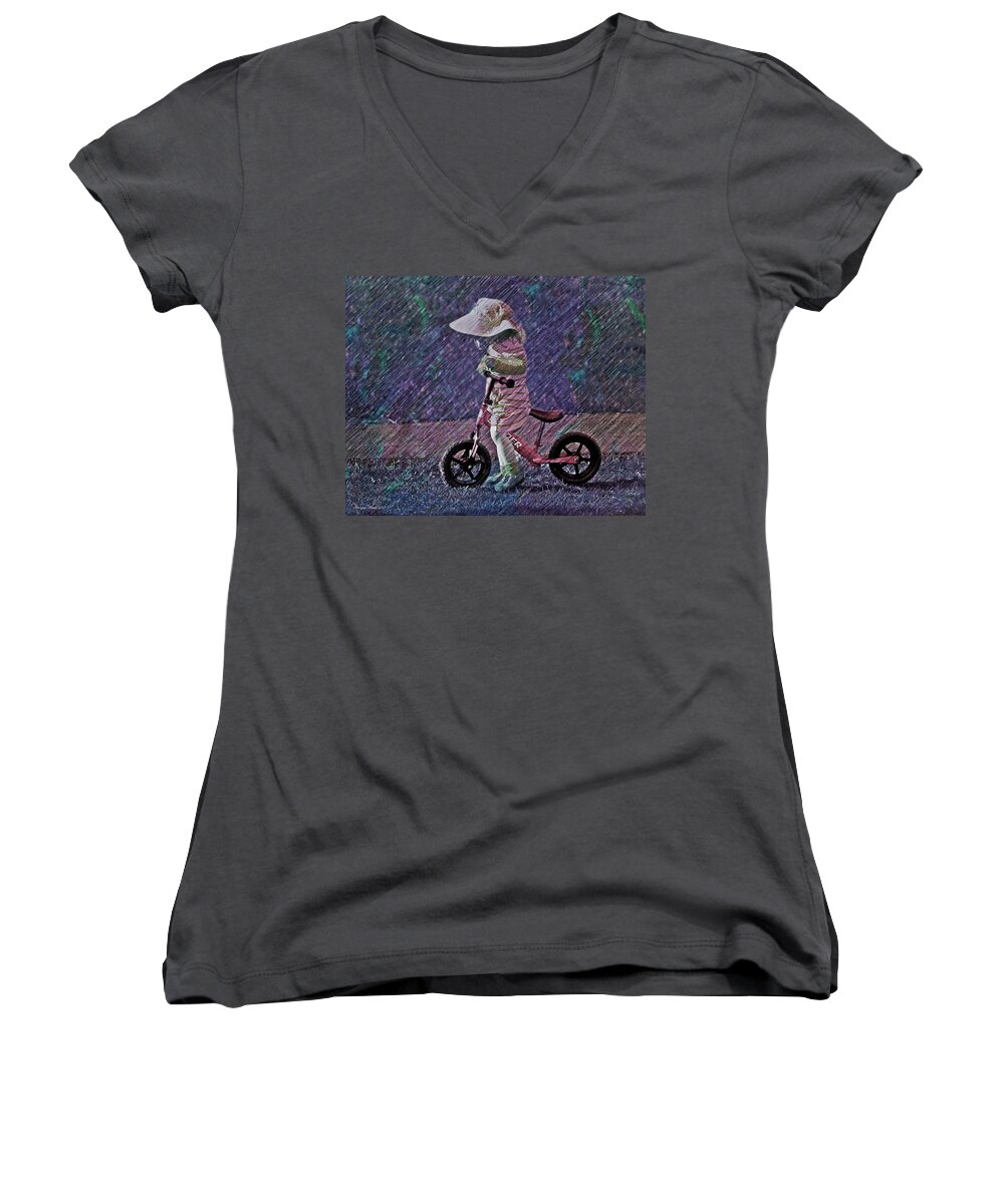 Toddler Women's V-Neck featuring the photograph Learning to Ride by Suzanne Stout