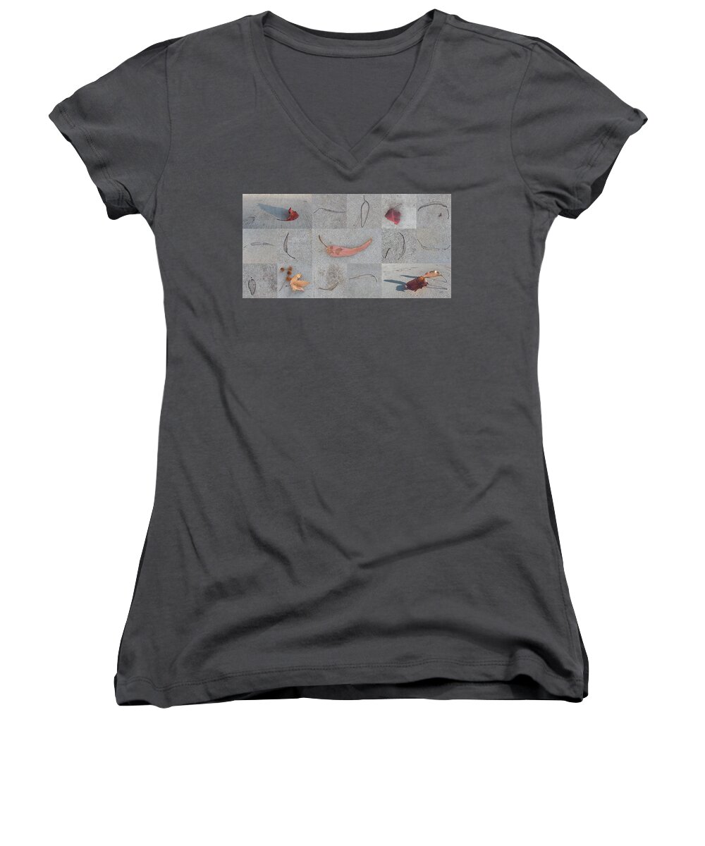 Botanical Women's V-Neck featuring the photograph Leaves And Cracks Collage by Ben and Raisa Gertsberg