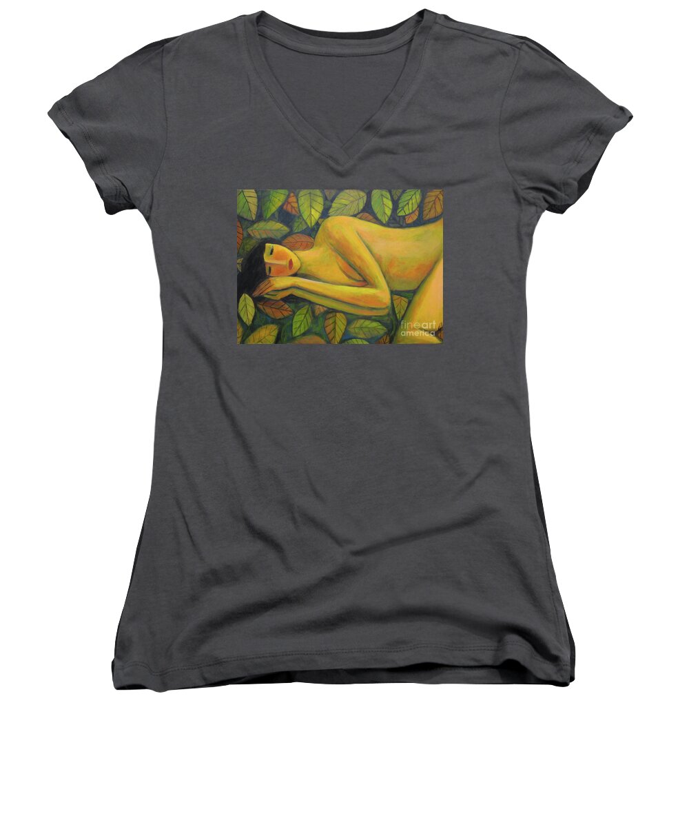 Leaves Women's V-Neck featuring the painting Leaves Of Absence by Glenn Quist