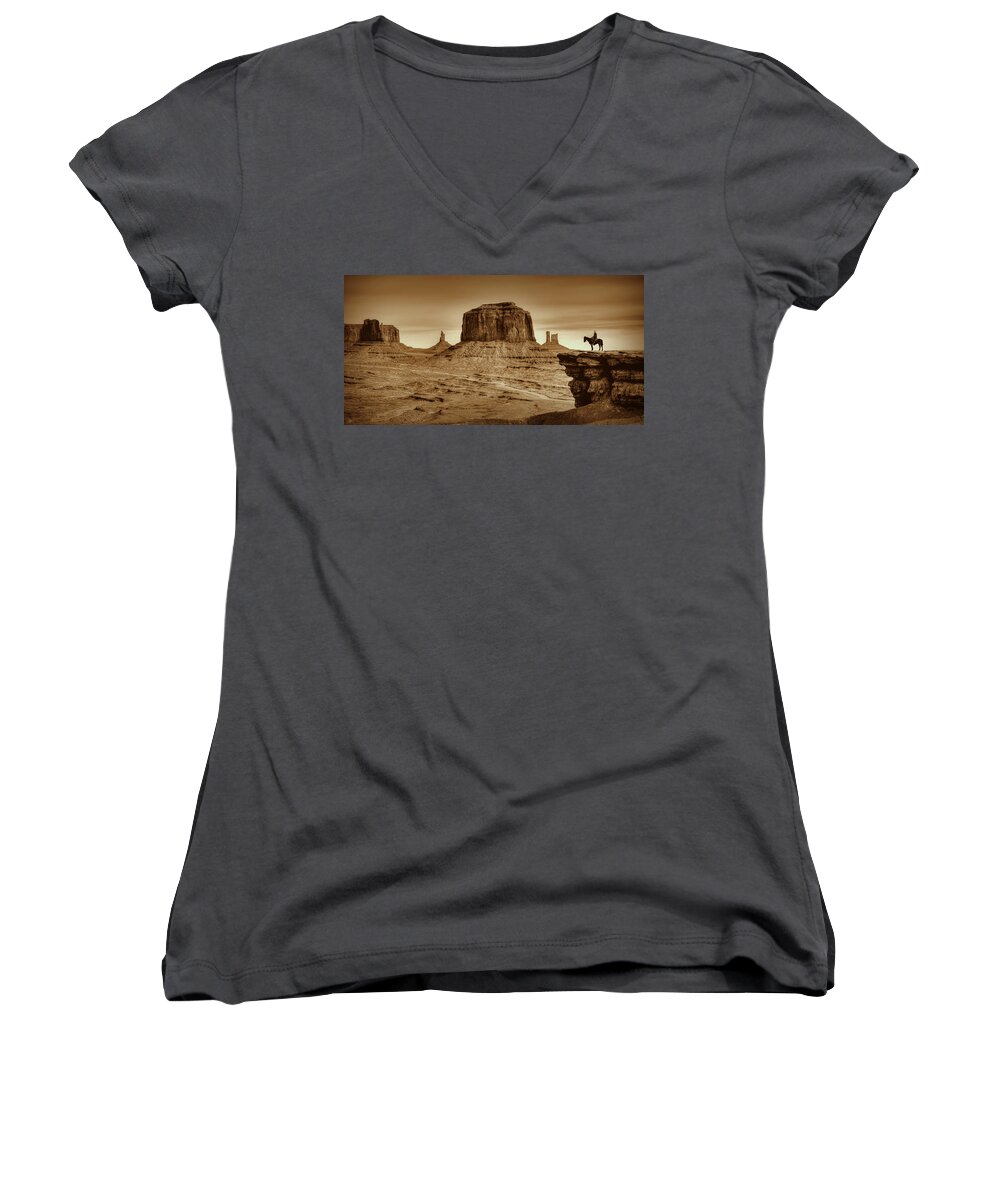 Monument Valley Women's V-Neck featuring the photograph Legends by Ryan Smith