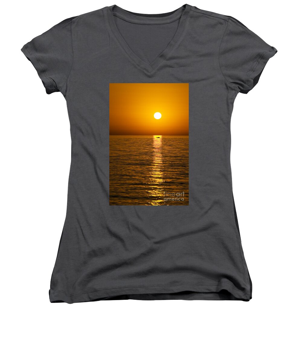 Beauty Women's V-Neck featuring the photograph Lesvos Sunset by Meirion Matthias