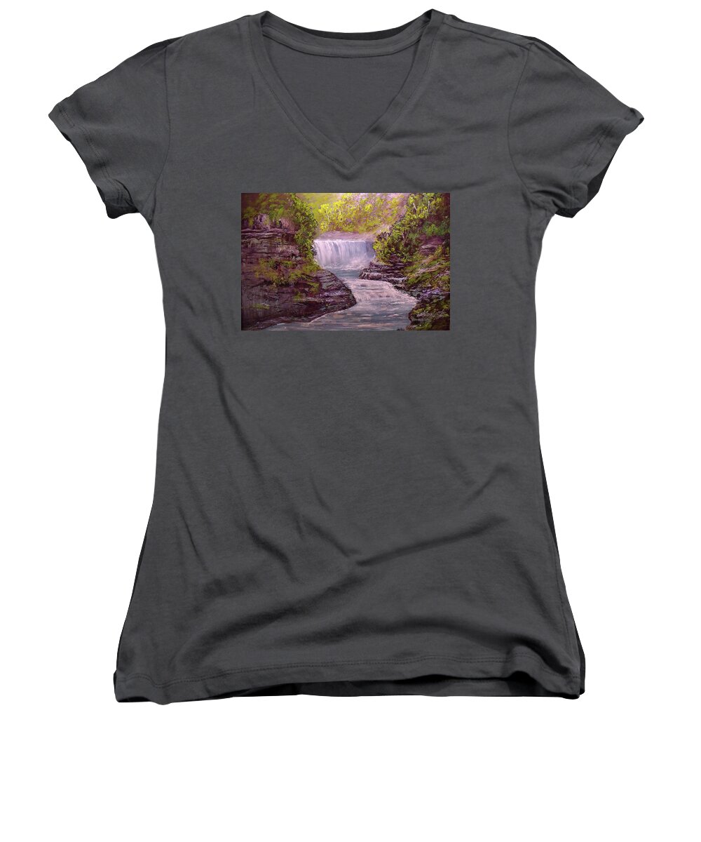 Colors Women's V-Neck featuring the painting Letchworth State Park by Michael Mrozik