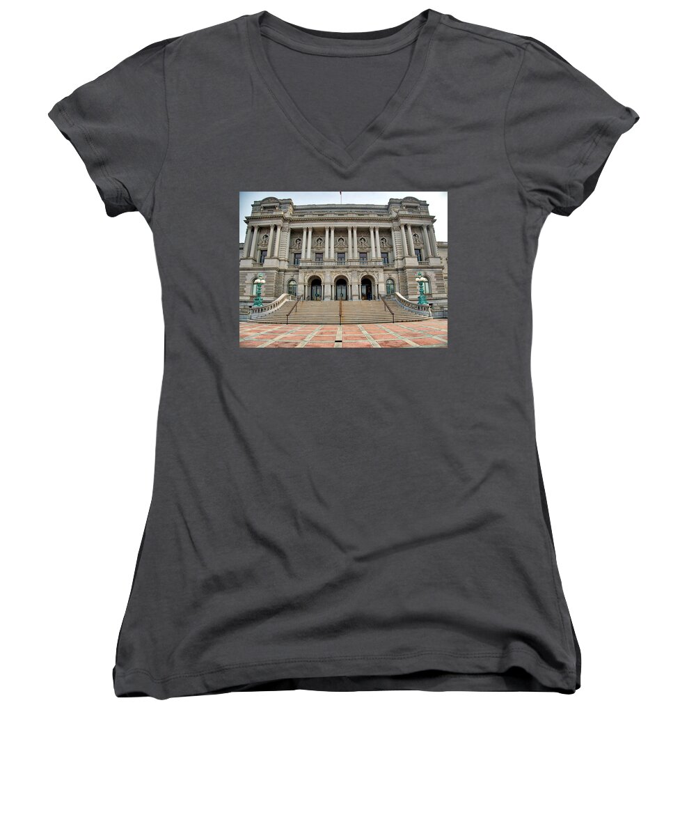 Library Women's V-Neck featuring the photograph Library of Congress by Farol Tomson