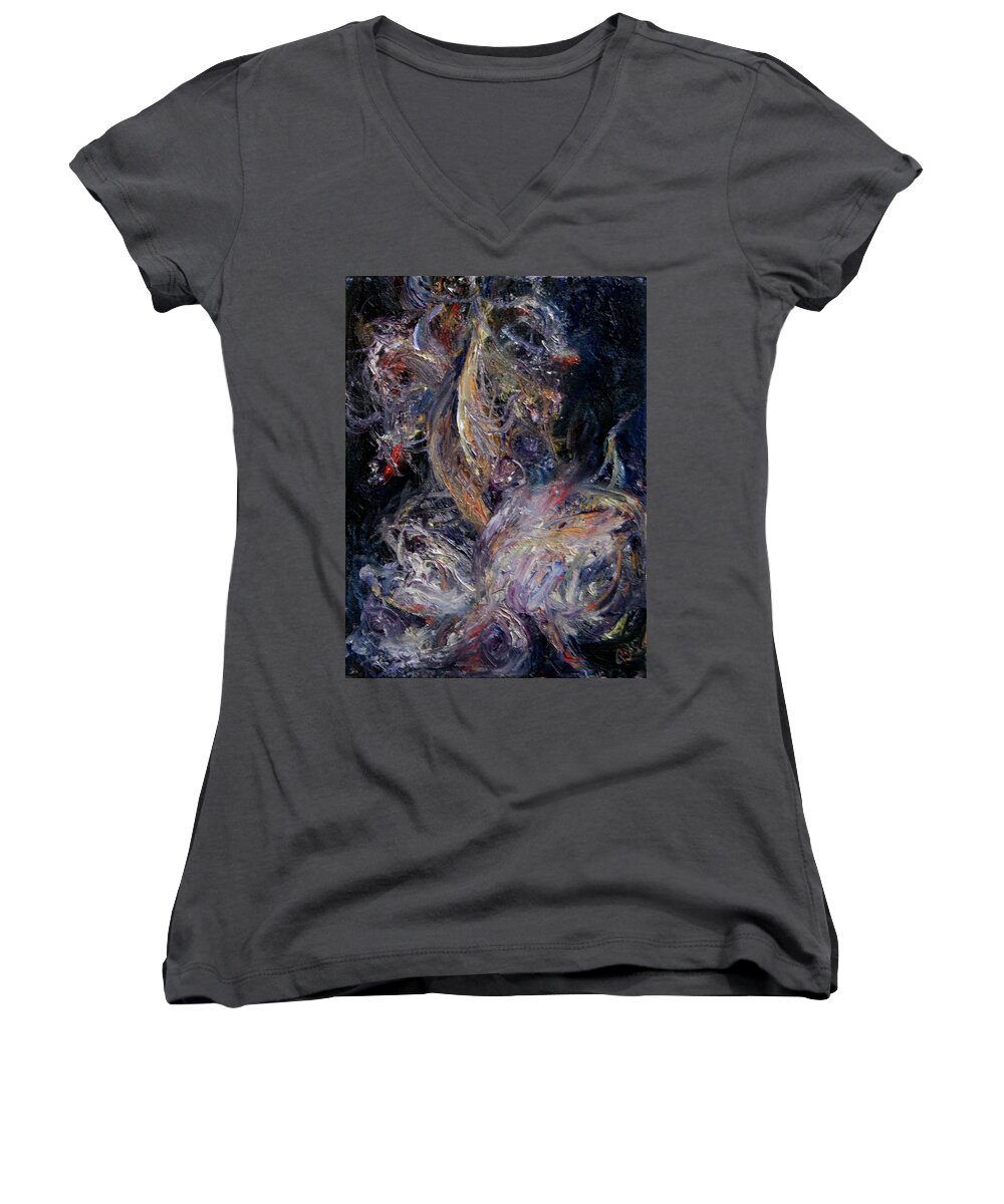 Impressionism Women's V-Neck featuring the painting Life Finds a Way by Quin Sweetman