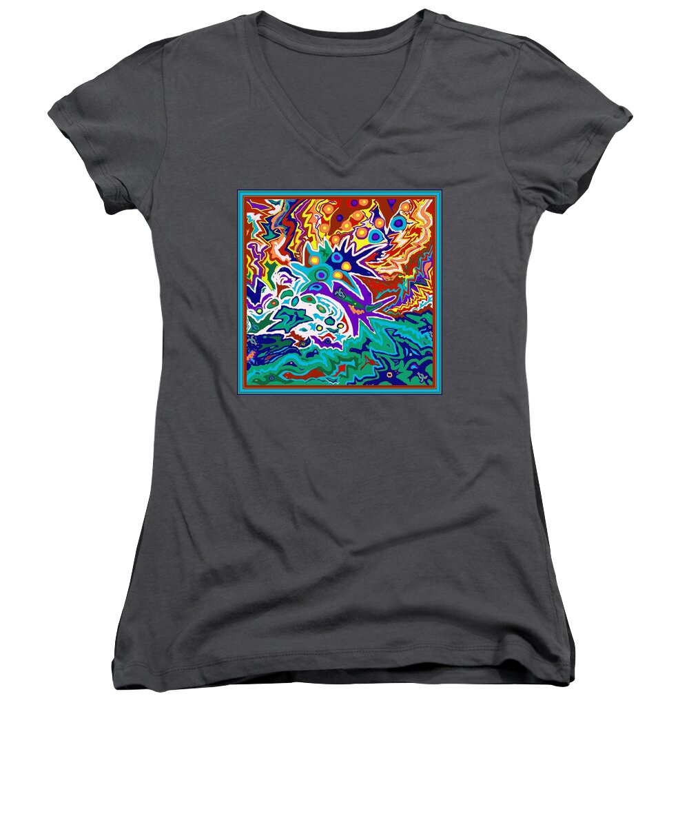 Life Women's V-Neck featuring the painting Life Ignition option 2 with Borders by Julia Woodman
