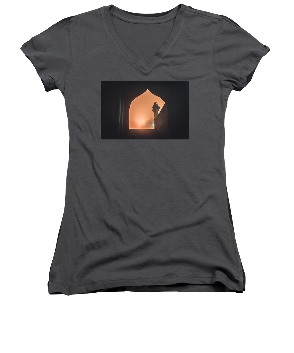 Mystery Women's V-Neck featuring the photograph Light of Cathedral by Jenny Rainbow