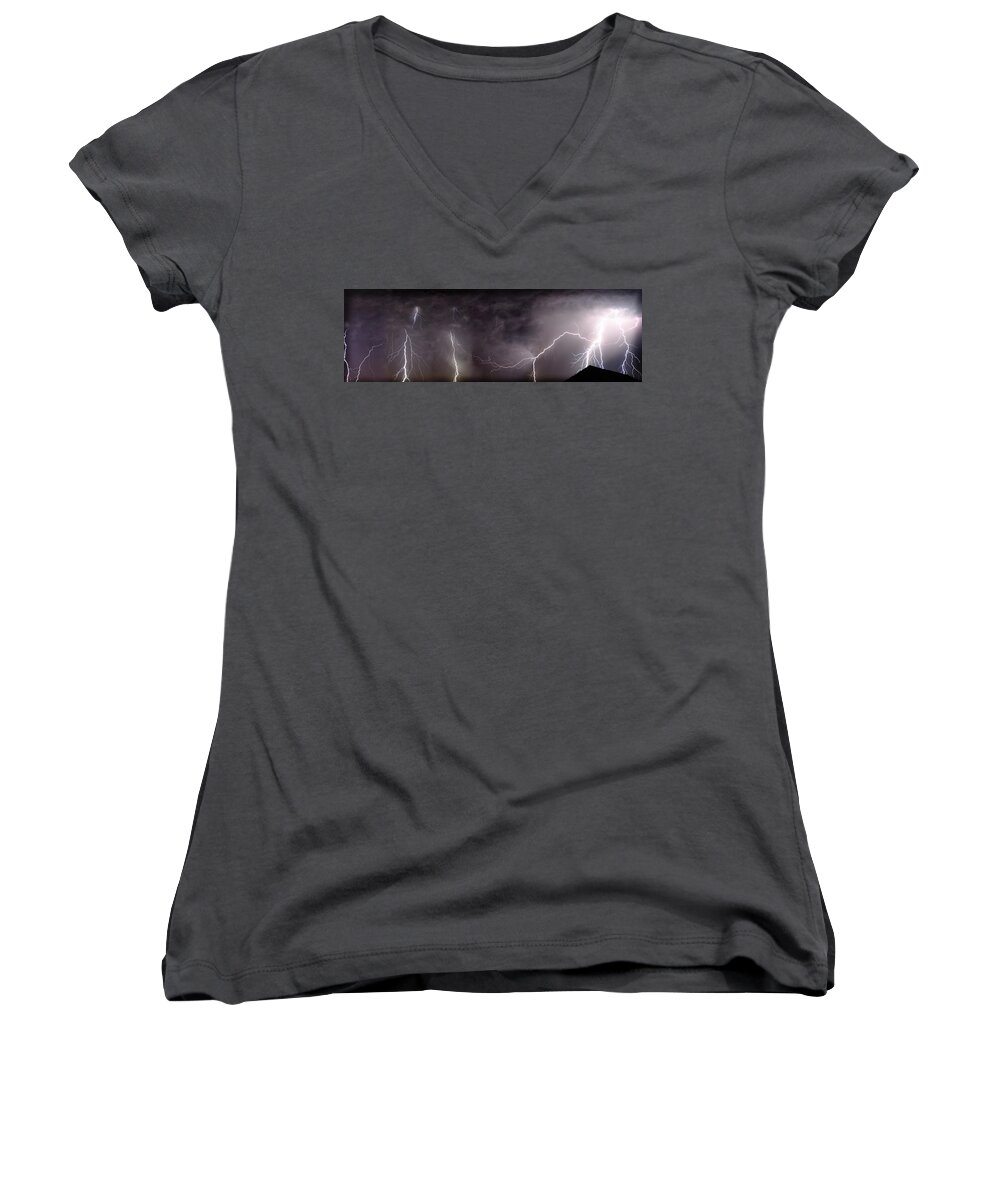 Lightning Women's V-Neck featuring the photograph Lightning Over Perris by Anthony Jones