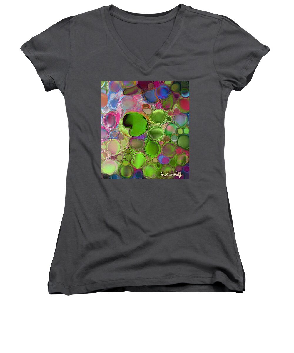 Pink Women's V-Neck featuring the digital art Lilly Pond by Loxi Sibley