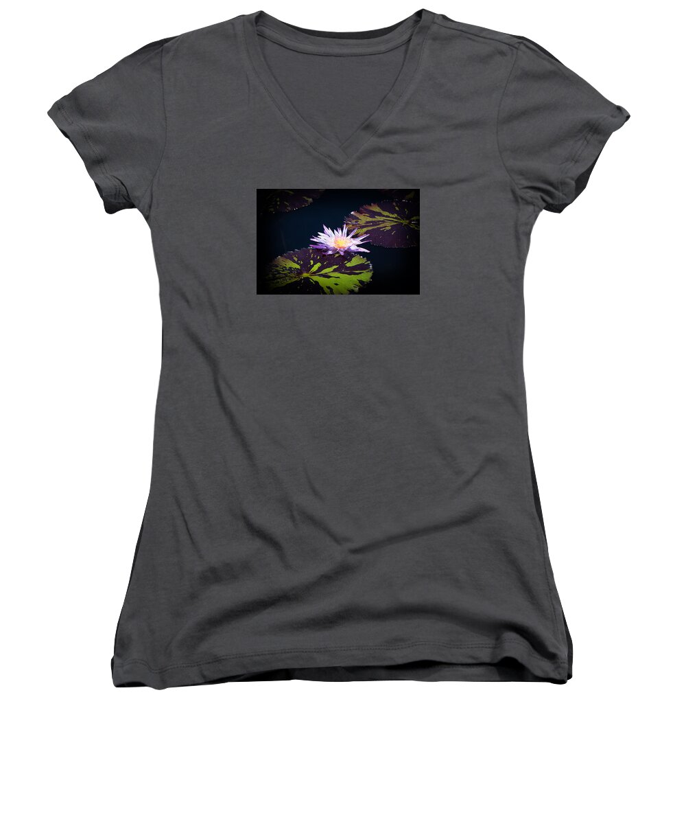 Purple Women's V-Neck featuring the photograph Lily Artistry by Milena Ilieva