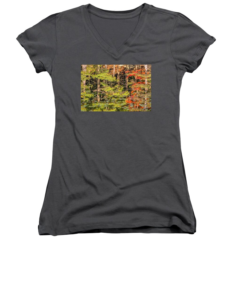 Abstract Women's V-Neck featuring the photograph Lily Pad Abstract II by Angelo Marcialis