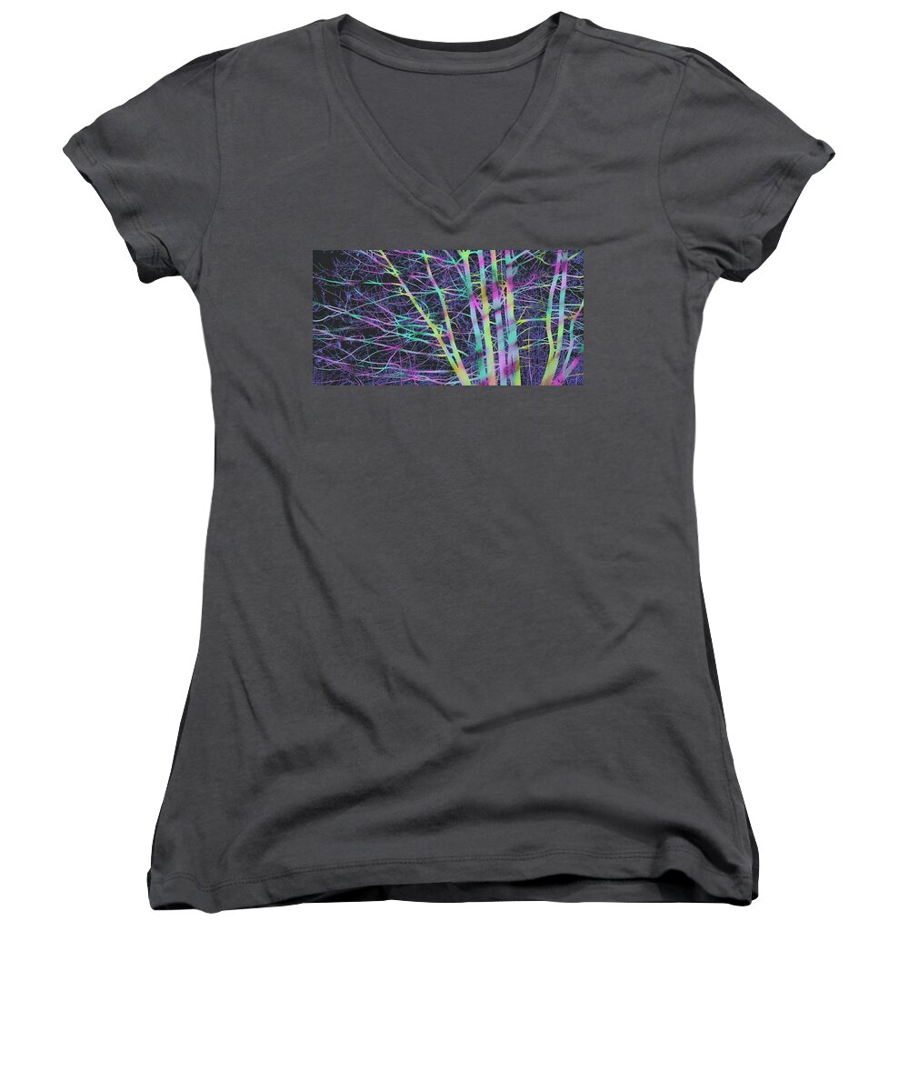 Victor Shelley Women's V-Neck featuring the digital art Limbs and Twigs by Victor Shelley