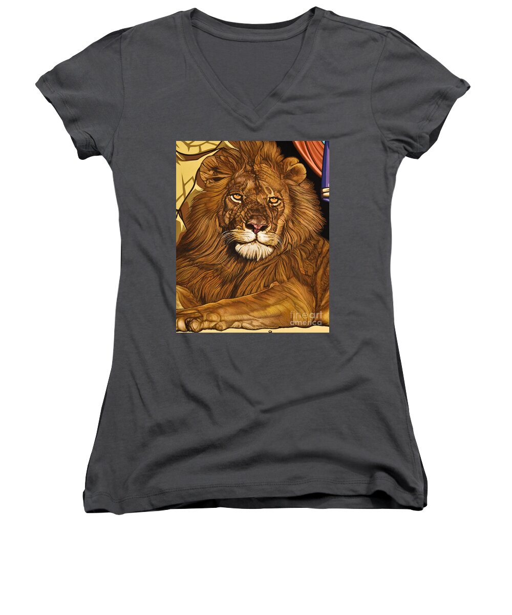 Lion Of Judah Women's V-Neck featuring the painting Lion of Judah - LWLIO by Lewis Williams OFS