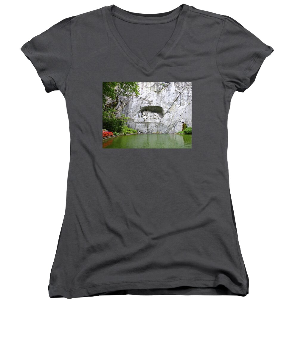 Europe Women's V-Neck featuring the photograph Lion of Lucerne by Joseph Hendrix