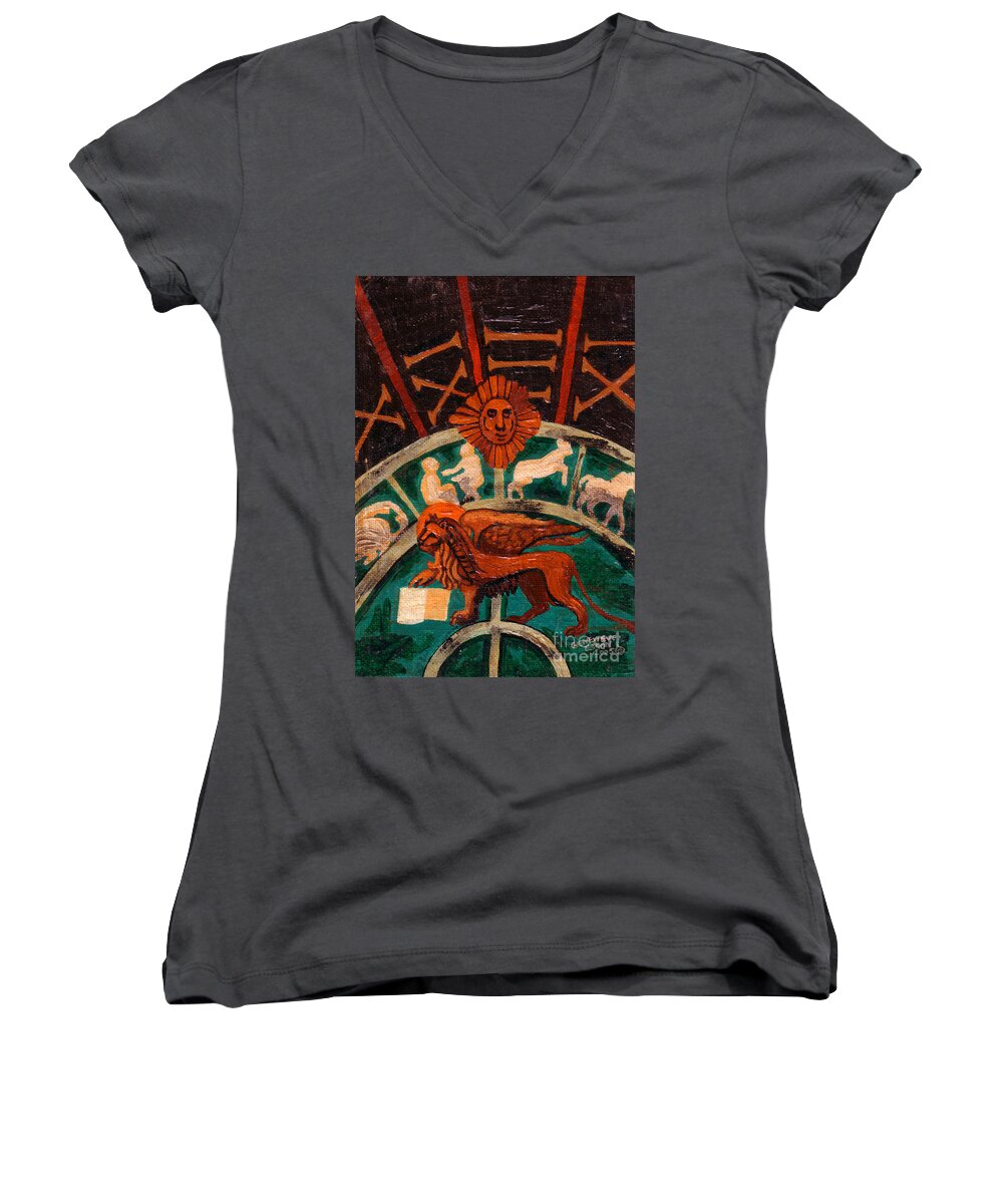 Lion Women's V-Neck featuring the painting Lion Of St. Mark by Genevieve Esson