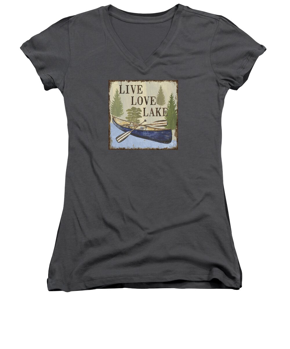 #faatoppicks Women's V-Neck featuring the painting Live, Love Lake by Debbie DeWitt