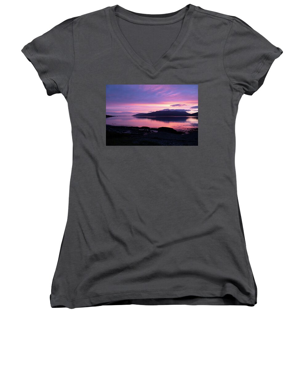 Sunset Women's V-Neck featuring the photograph Loch Scridain Sunset by Pete Walkden