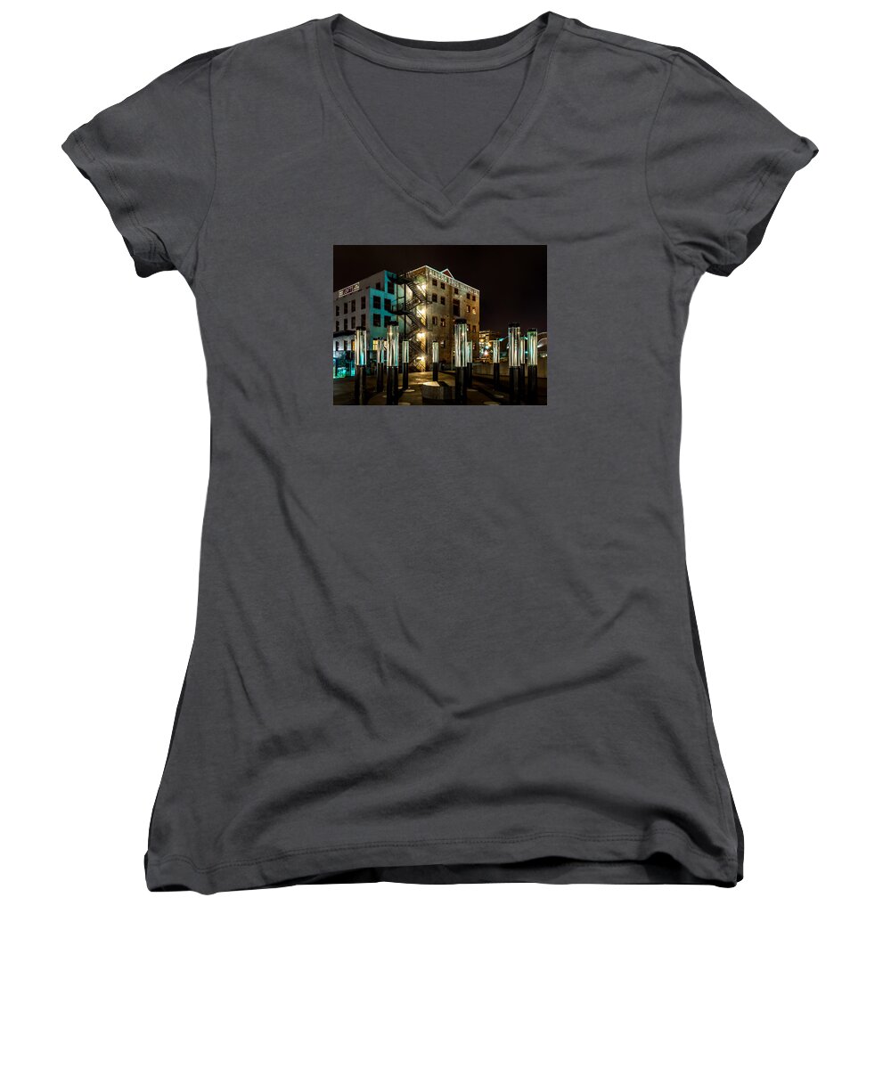 Rob Green Women's V-Neck featuring the photograph Lofts Overlooking Water Forest by Rob Green