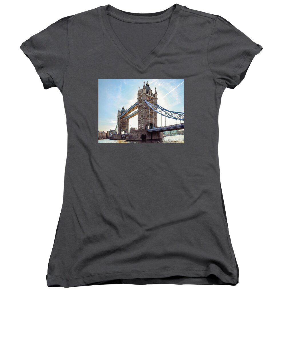Europe Women's V-Neck featuring the photograph London - The majestic Tower bridge by Hannes Cmarits