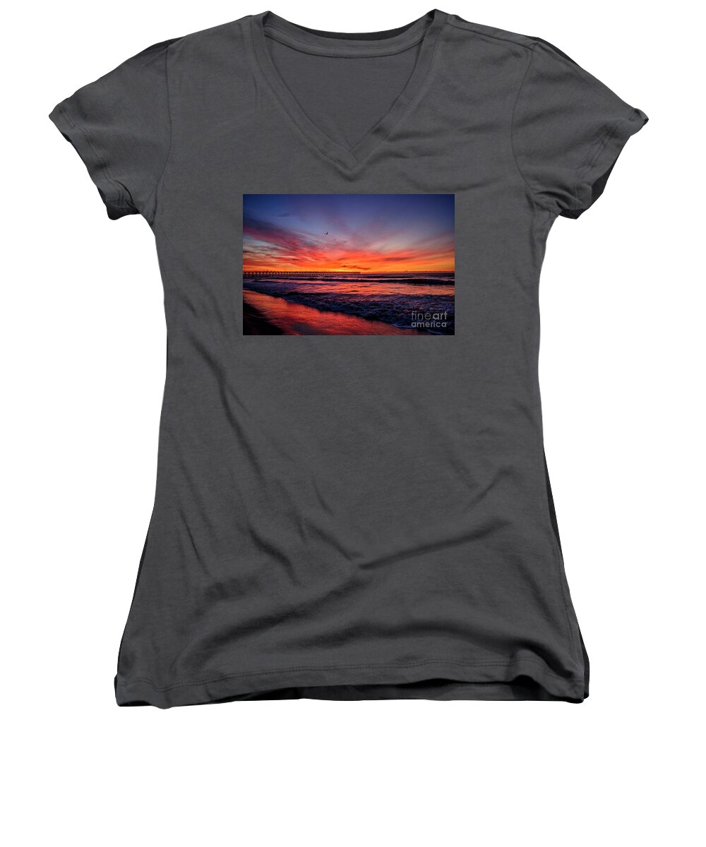 Topsail Island Women's V-Neck featuring the photograph Lone Gull by DJA Images