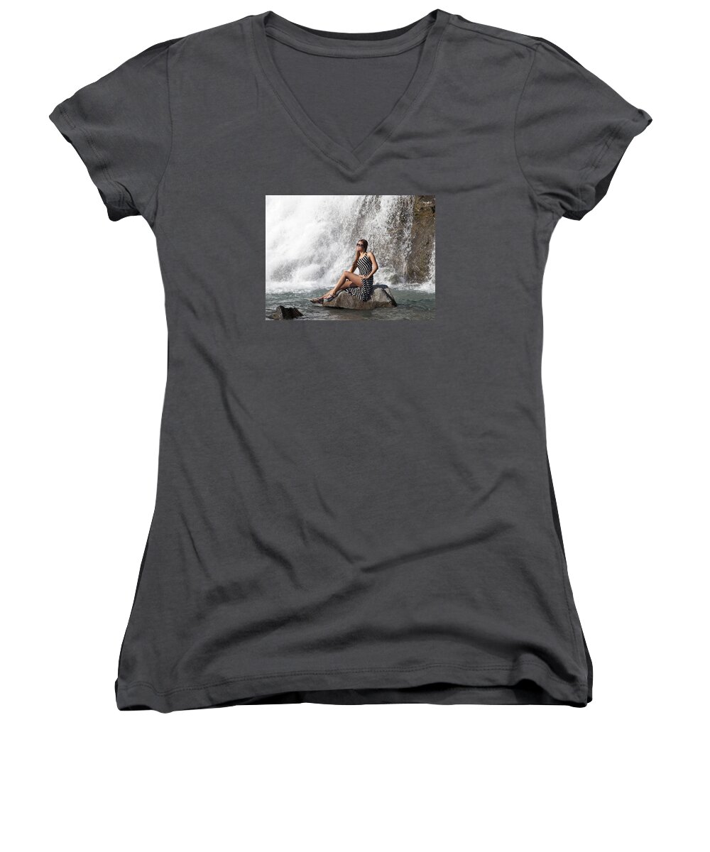 Girl Women's V-Neck featuring the photograph Long Leg Lady by Ramunas Bruzas