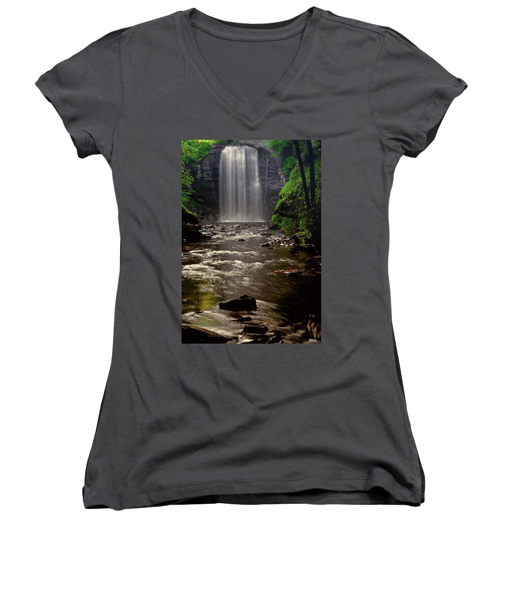 Waterfall Women's V-Neck featuring the photograph Looking Glass Falls 009 by George Bostian