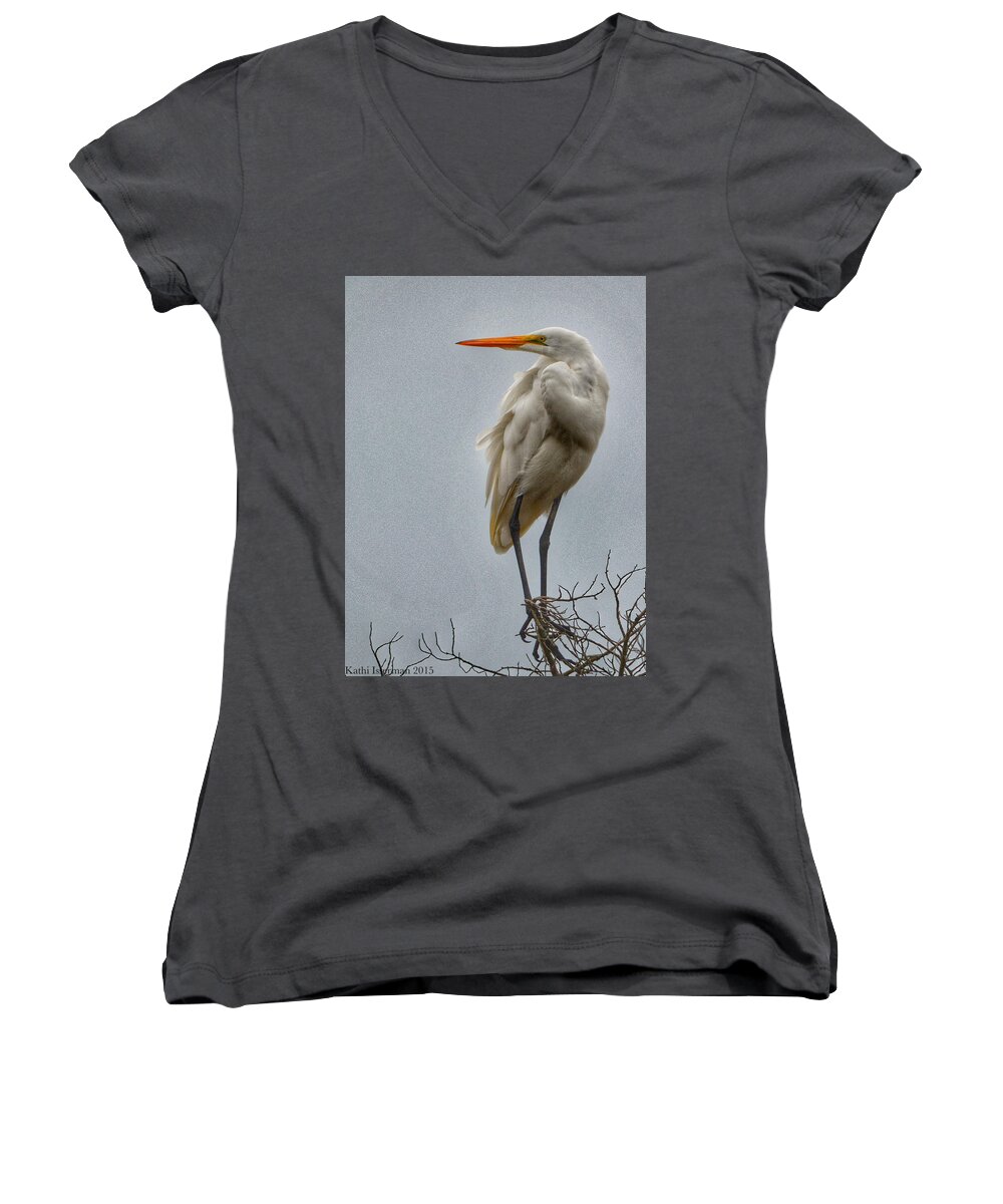 Bald Eagles Women's V-Neck featuring the photograph Looking by Kathi Isserman