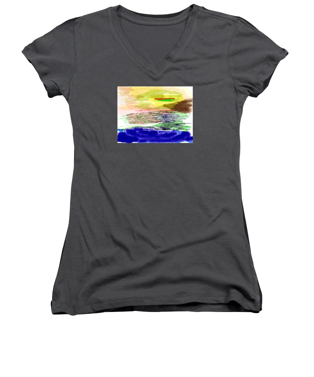 Digital Women's V-Neck featuring the painting Looking Outward From The Blue by Richard Baron