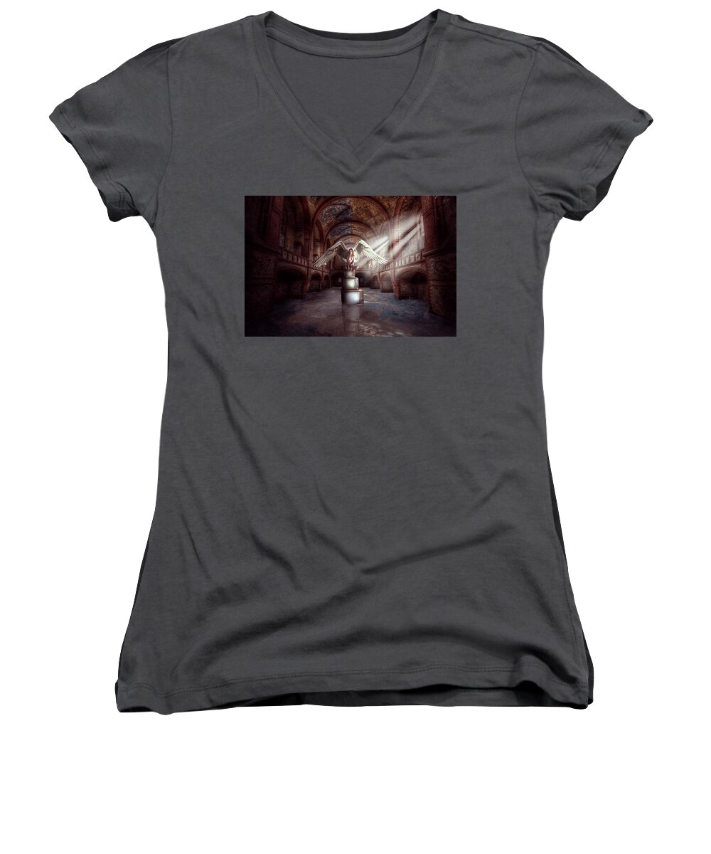 Inside Women's V-Neck featuring the digital art Losing My Religion by Nathan Wright