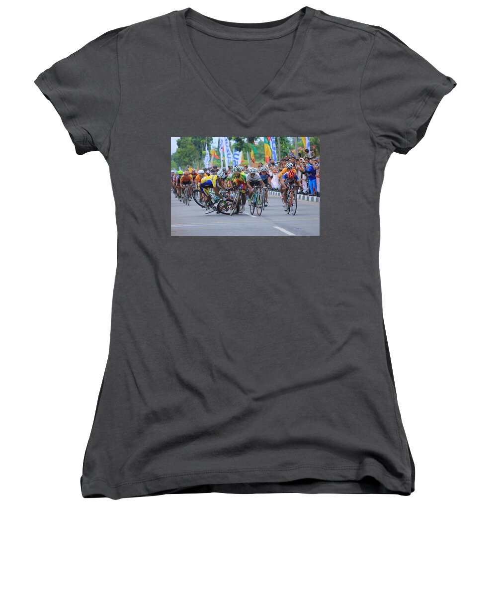 Sport Women's V-Neck featuring the photograph Lost Control by Ronnisaputra Nyon