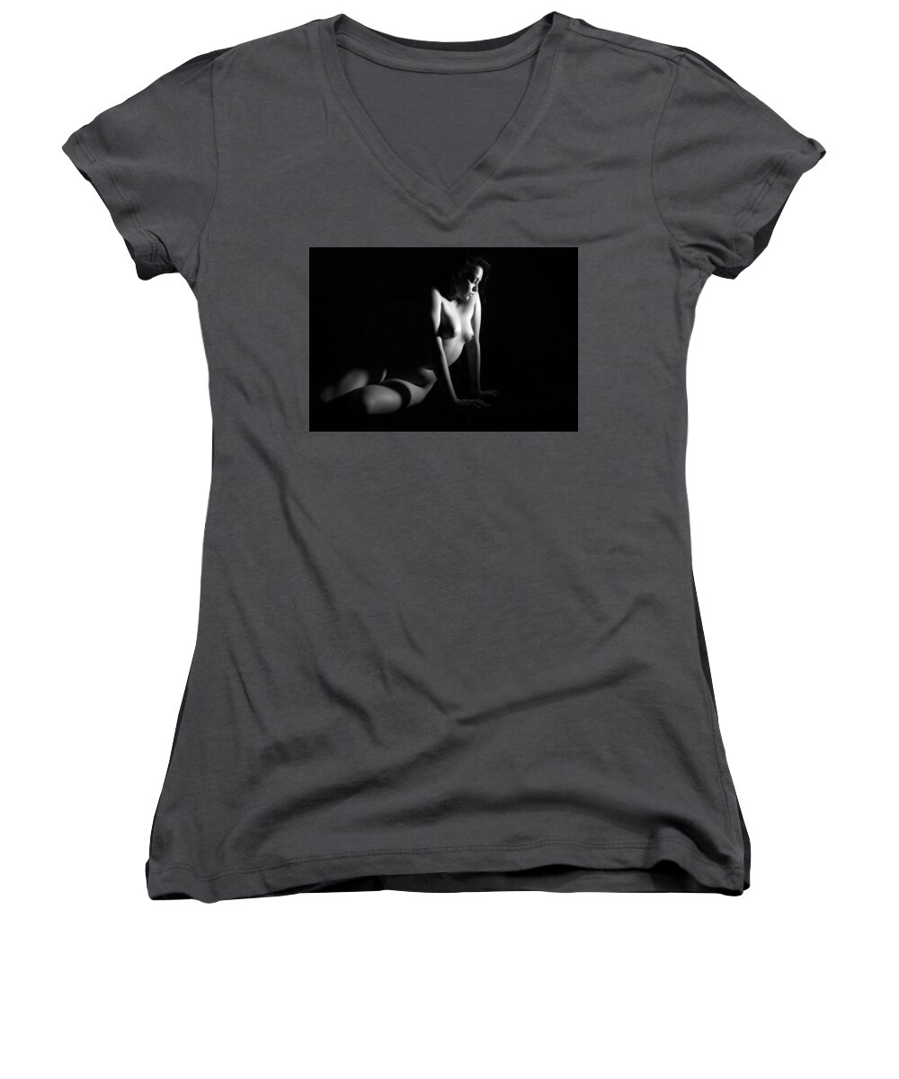 Black And White Women's V-Neck featuring the photograph Lost in Thought by Joe Kozlowski