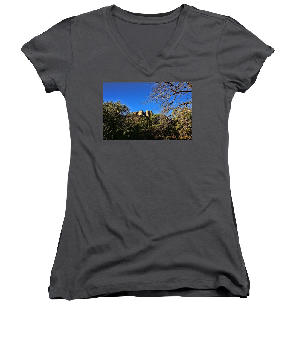 Big Bend Women's V-Neck featuring the photograph Lost Mine Trail in Big Bend National Park 1 by Judy Vincent