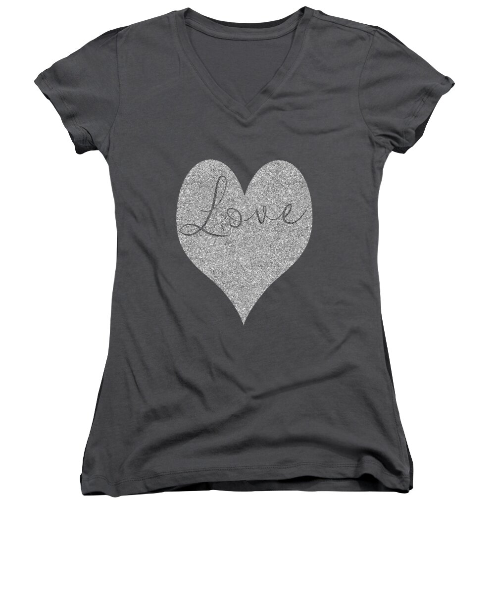 Clare Bambers Women's V-Neck featuring the photograph Love Heart Glitter by Clare Bambers