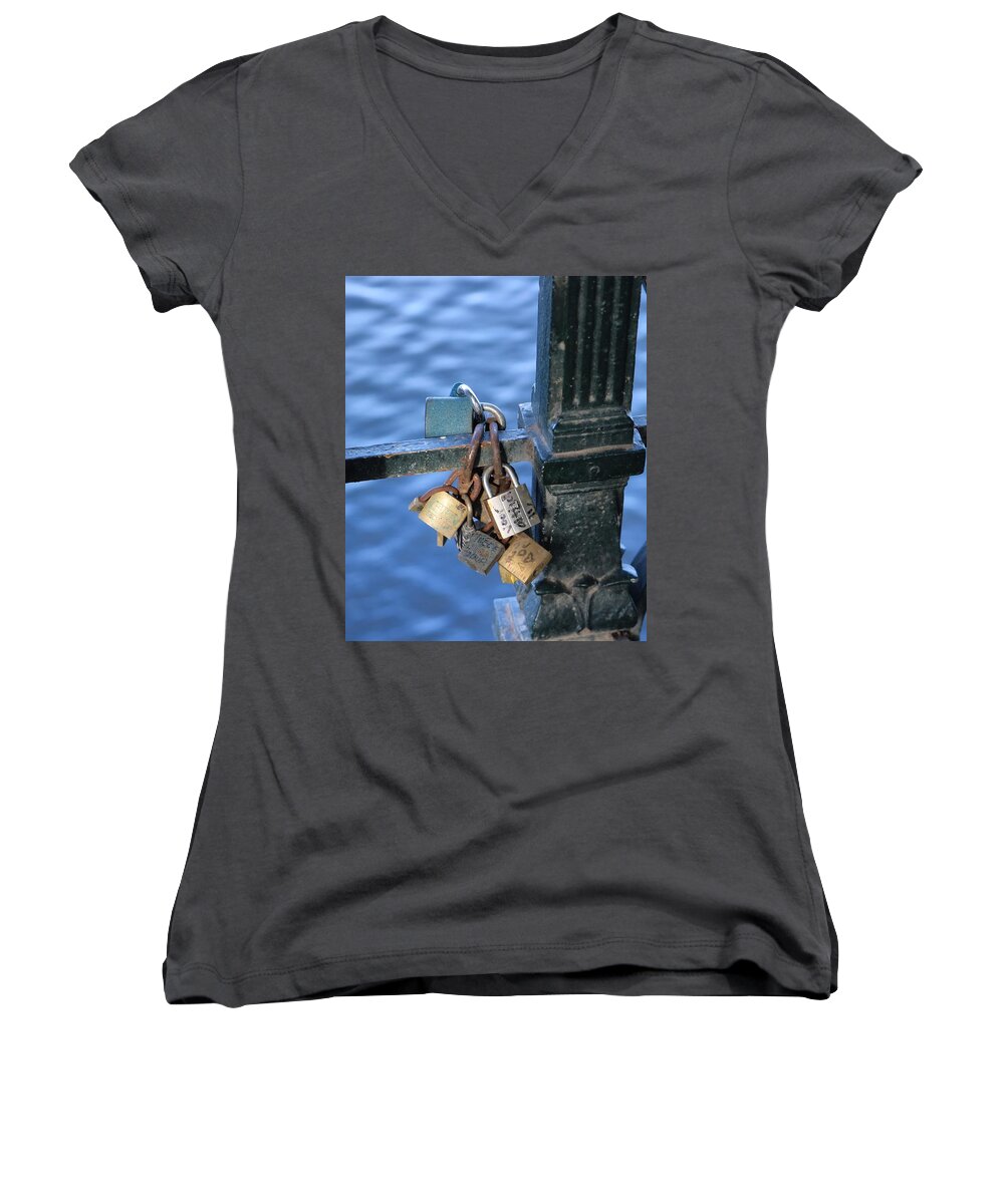 Lock Women's V-Neck featuring the photograph Love Lock by Gia Marie Houck
