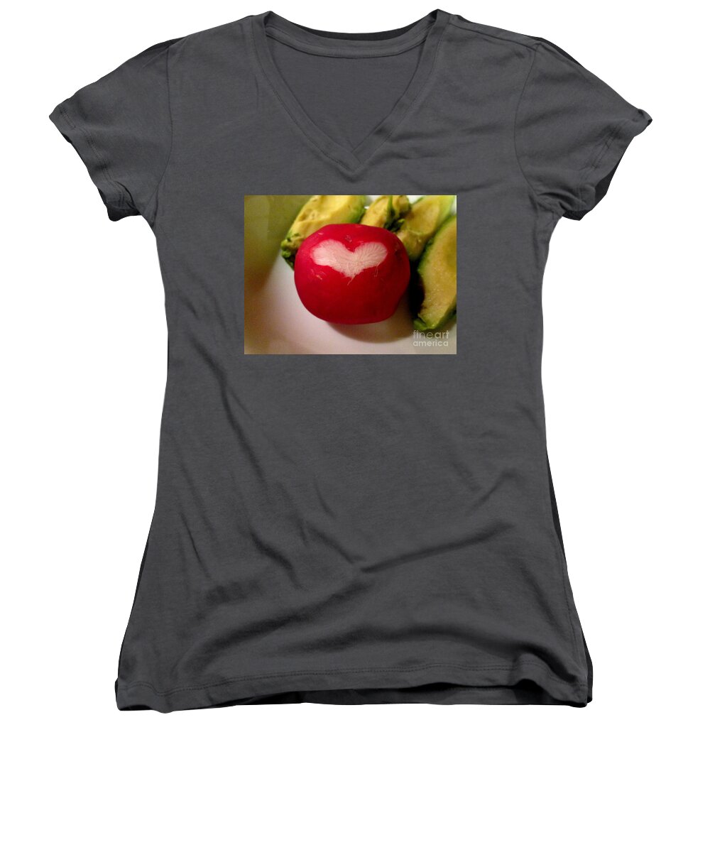 Radishes Women's V-Neck featuring the photograph Love my radishes by Marie Neder