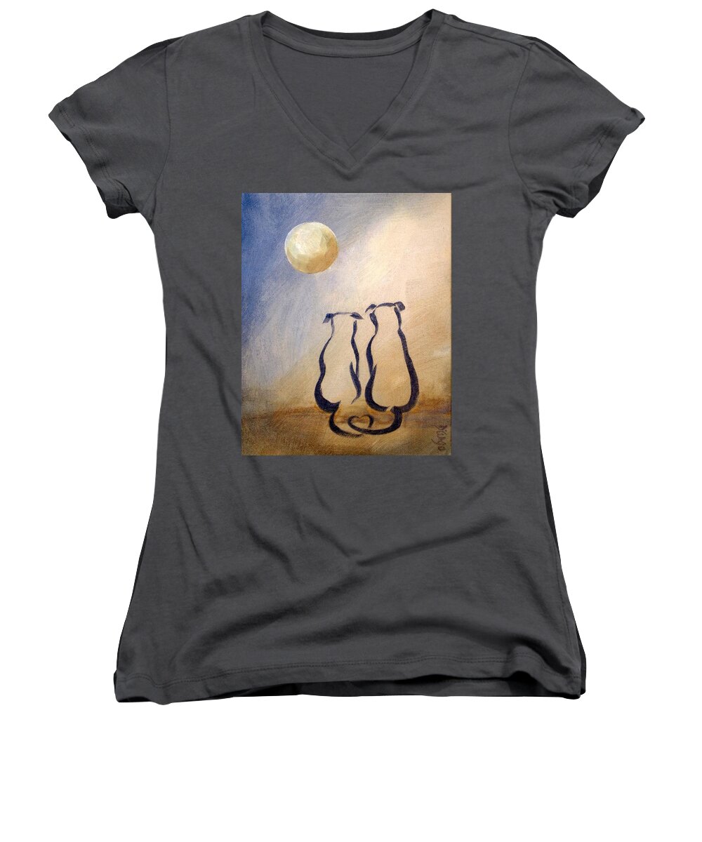 Dogs Women's V-Neck featuring the painting Love Pups by Dina Dargo