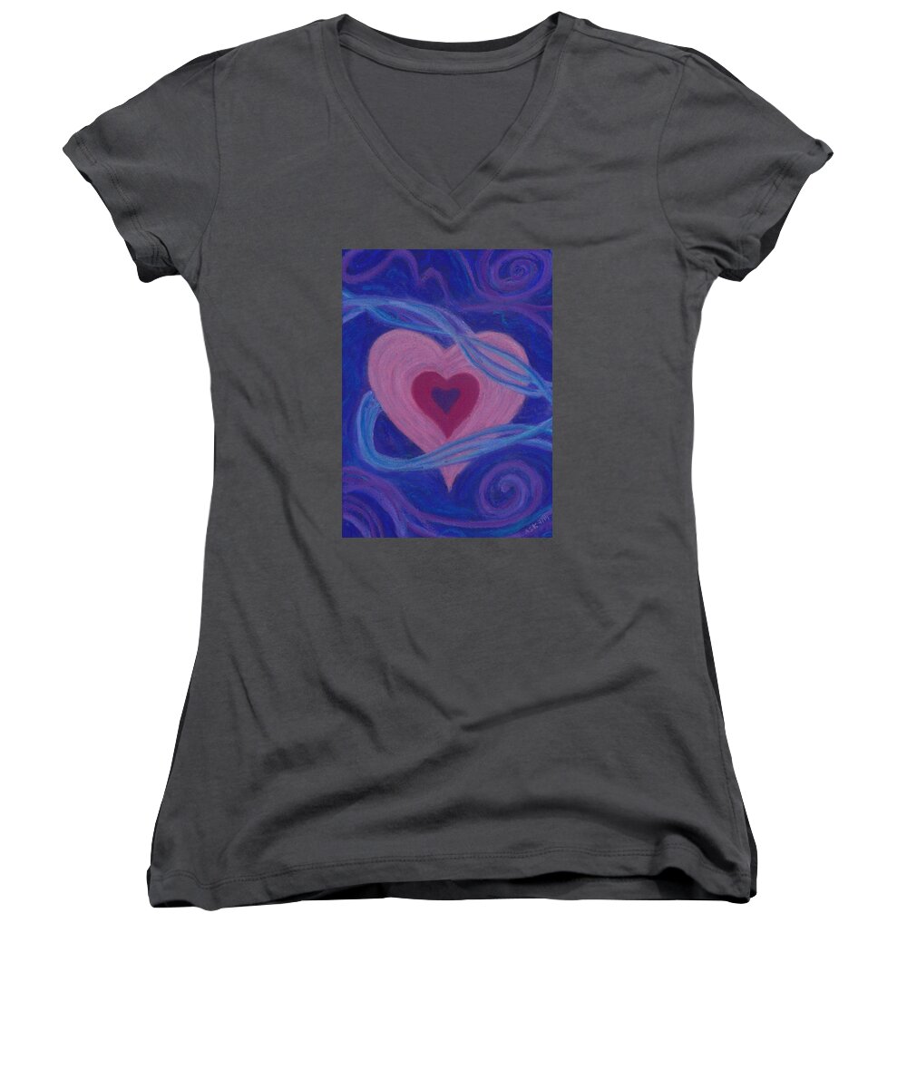 Heart Women's V-Neck featuring the pastel Love Ribbons by Anne Katzeff