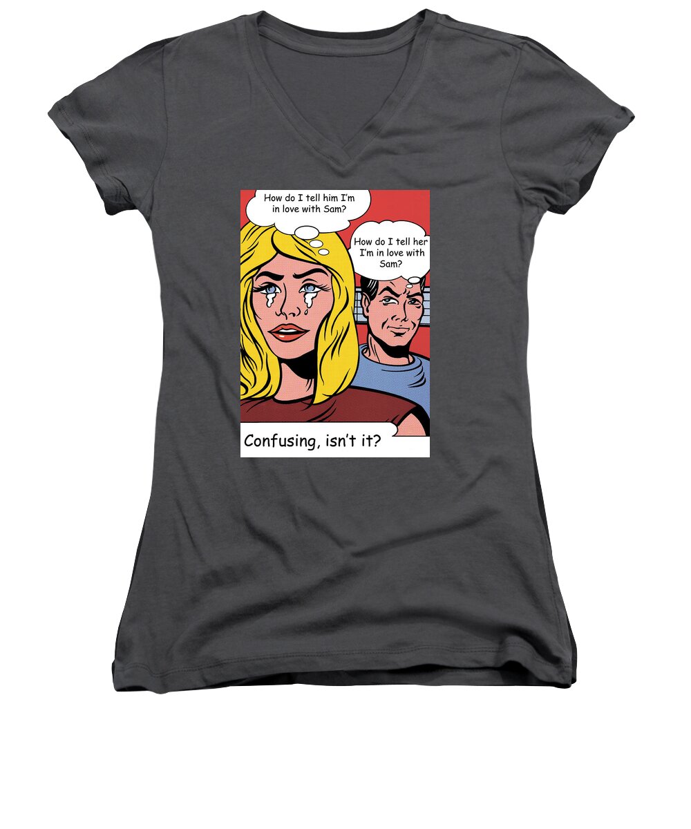 Roy Lichtenstein Women's V-Neck featuring the photograph Falling In Love with Sam by Doc Braham