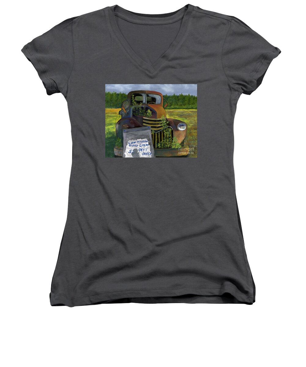 Truck Women's V-Neck featuring the painting Low Mileage by Ginny Neece