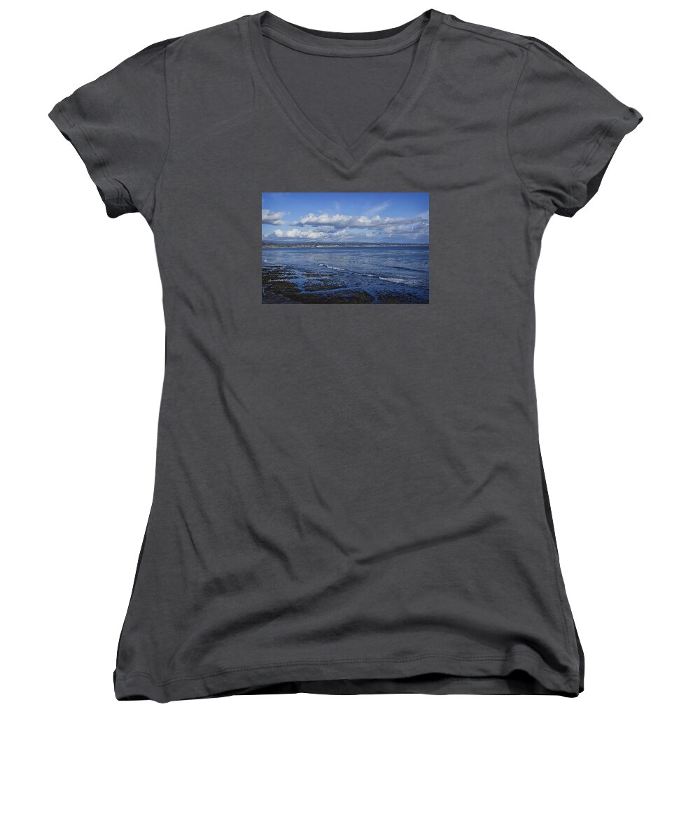 Tide Women's V-Neck featuring the photograph Low Tide at The Hook, Santa Cruz CA by Morgan Wright