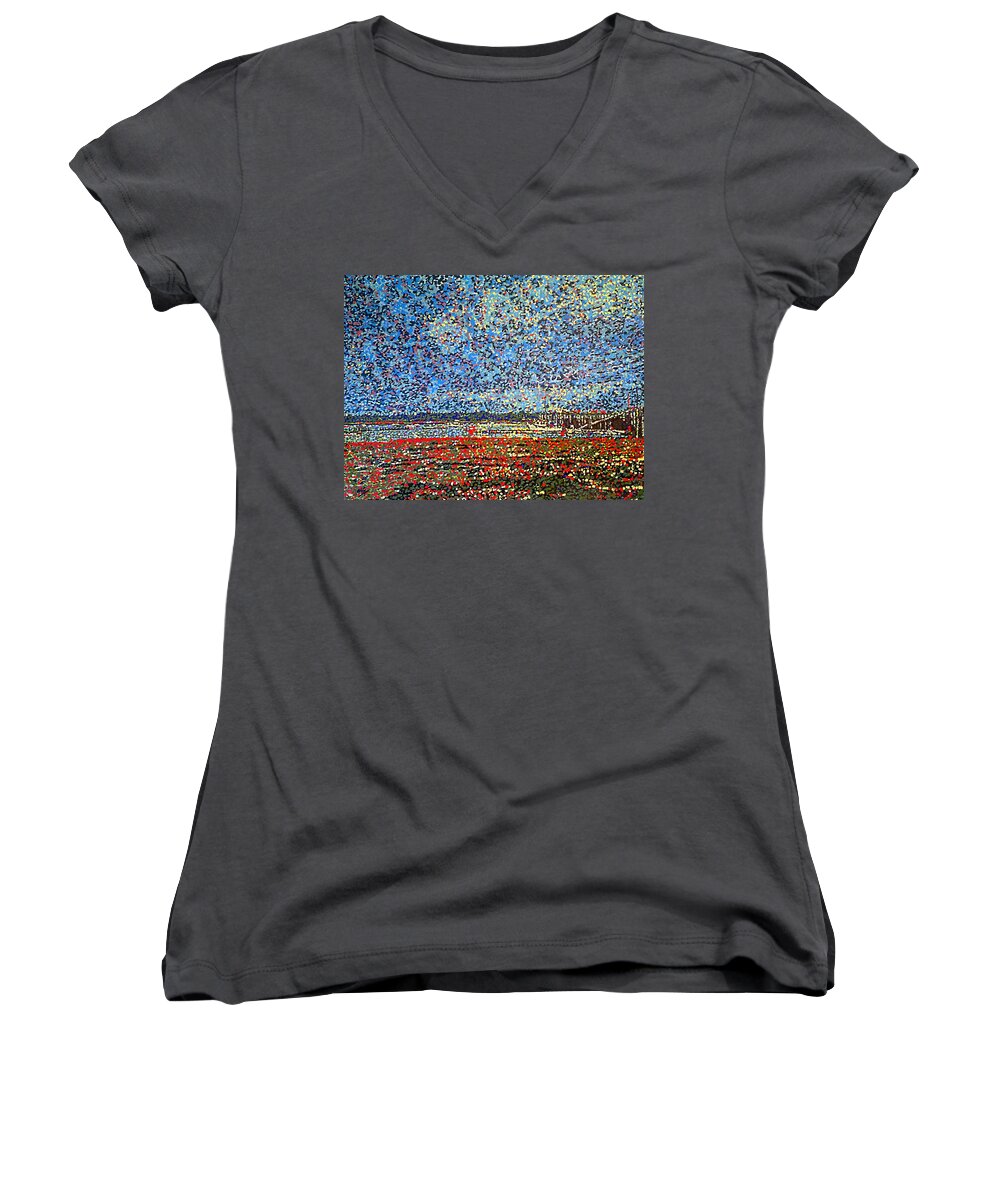 Sea Women's V-Neck featuring the painting Low Tide - St. Andrews Wharf by Michael Graham