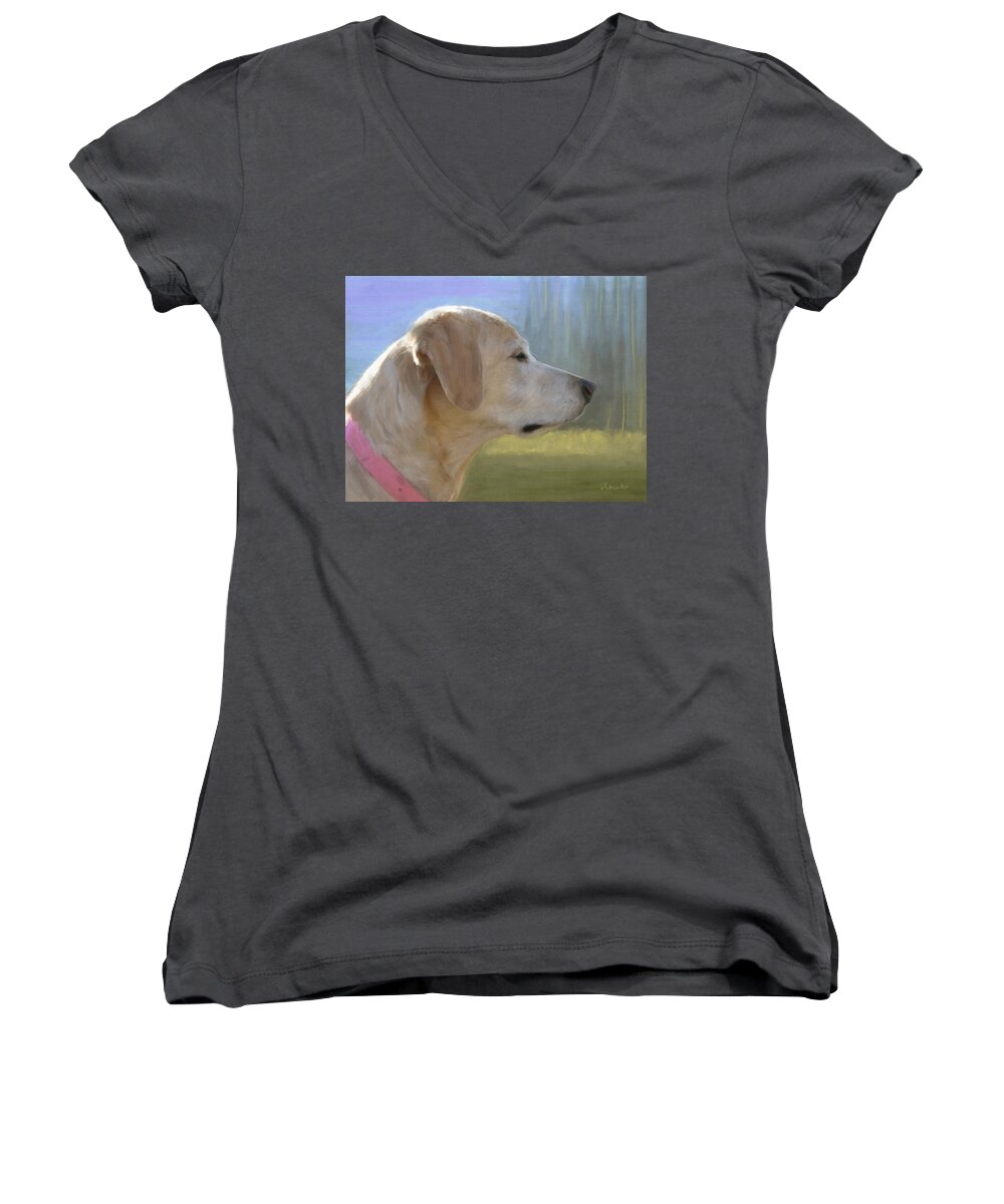 Dog Women's V-Neck featuring the painting Lucy by Diane Chandler