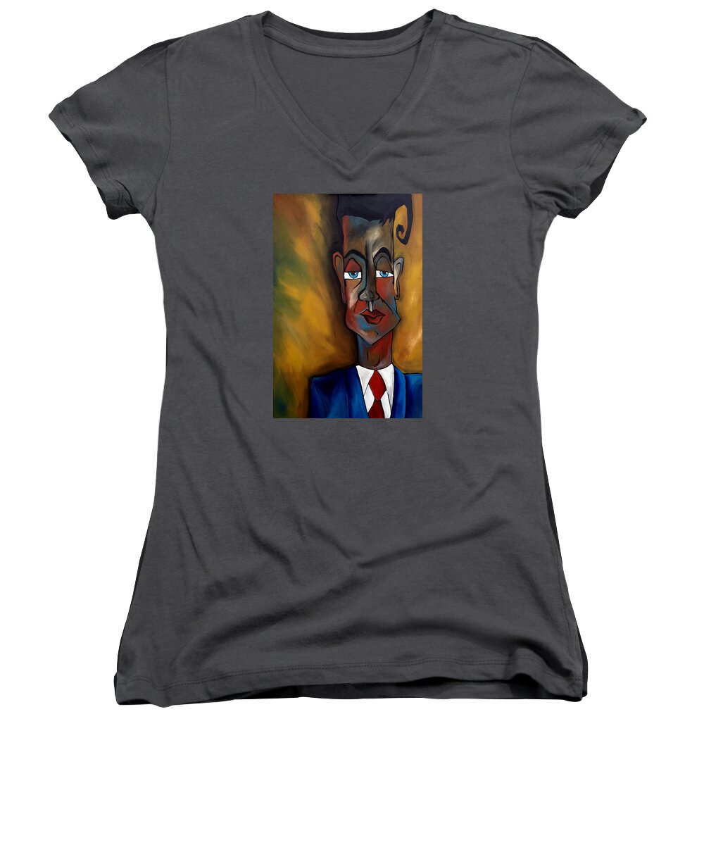 Fidostudio Women's V-Neck featuring the painting Lunatic Mentor by Tom Fedro