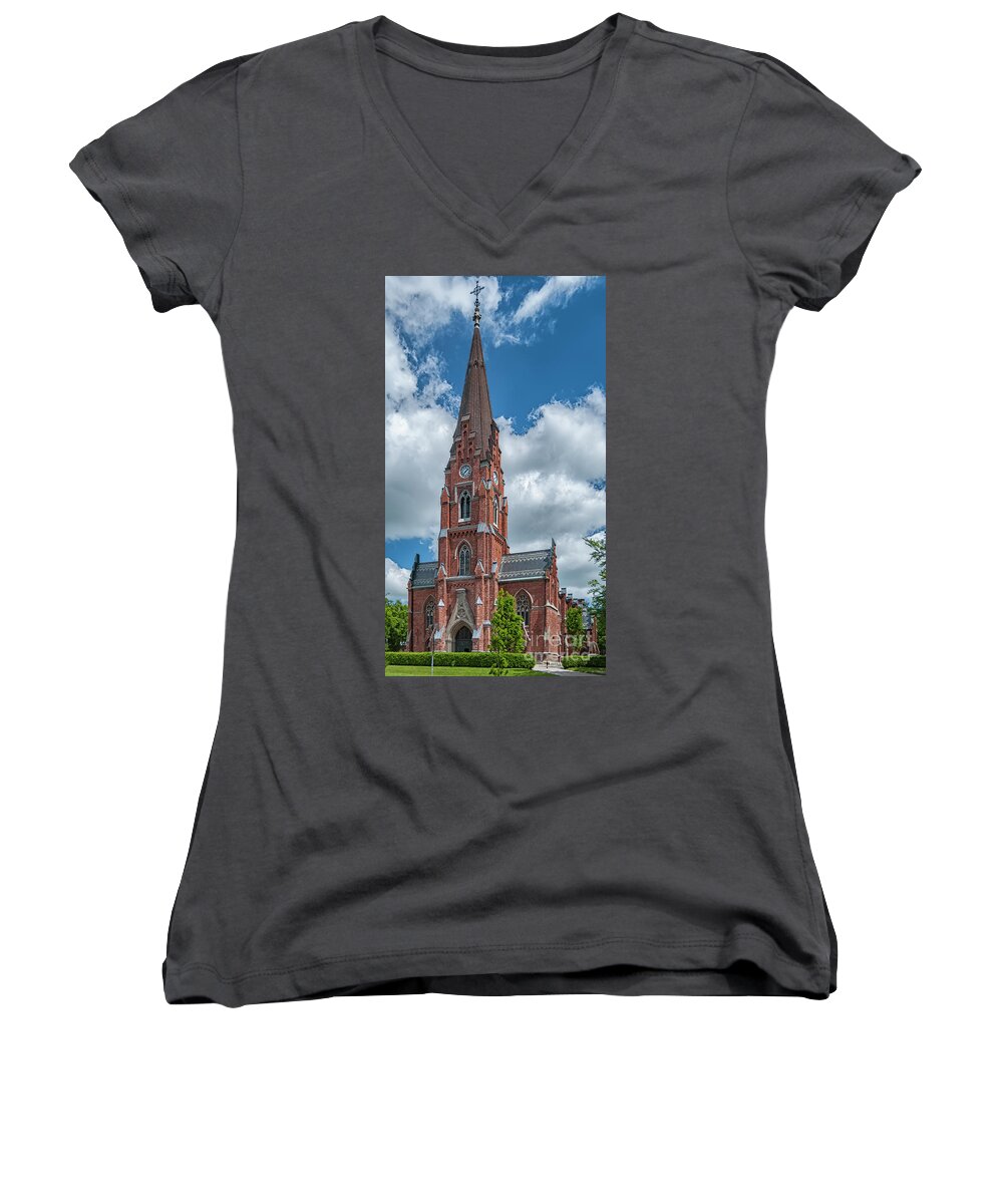 Lund Women's V-Neck featuring the photograph Lund All Saints Church by Antony McAulay