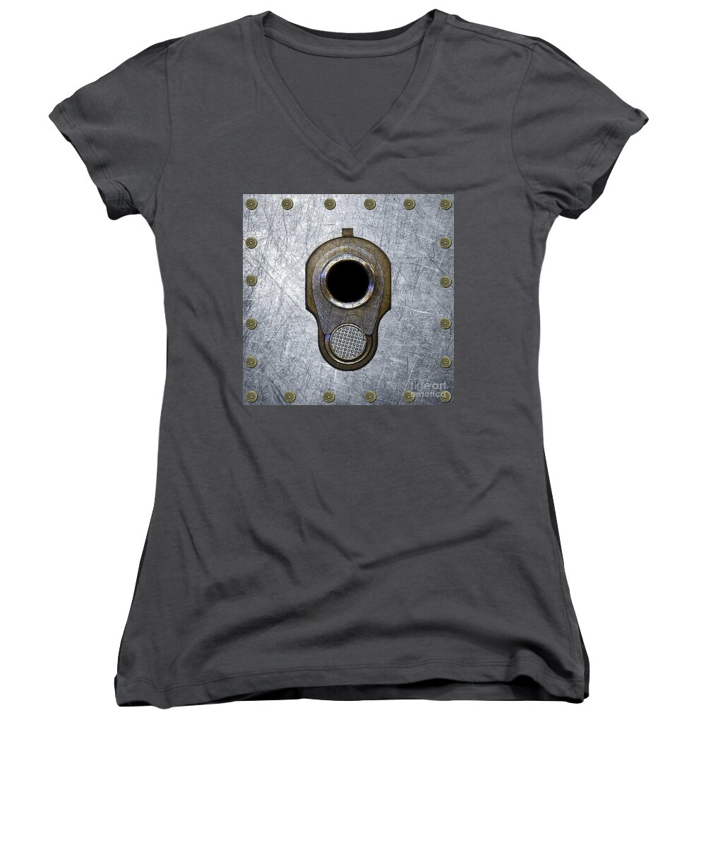 M1911 Women's V-Neck featuring the digital art M1911 45 Framed With 45 Case Heads by Mlc
