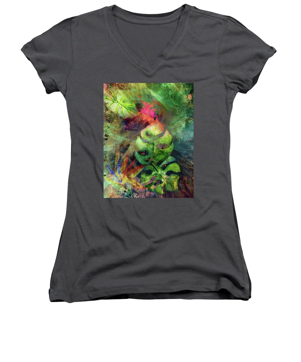 Maelstrom Women's V-Neck featuring the digital art Maelstrom by Linda Carruth
