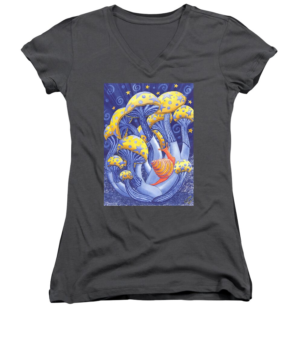 Mushroom Women's V-Neck featuring the painting Magic Mushrooms by Catherine G McElroy
